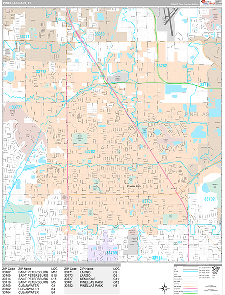 Pinellas Park City Wall Map Premium Style